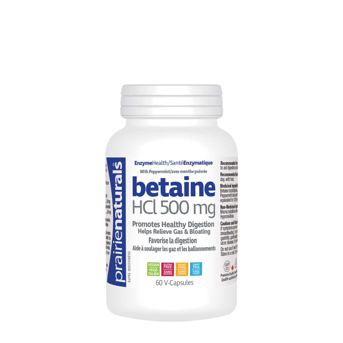 Prairie Naturals Betaine HCl 500 mg 60 Vegetable Capsules