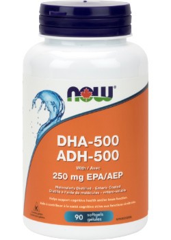 NOW DHA-500 1000 mg 90 Softgels product package