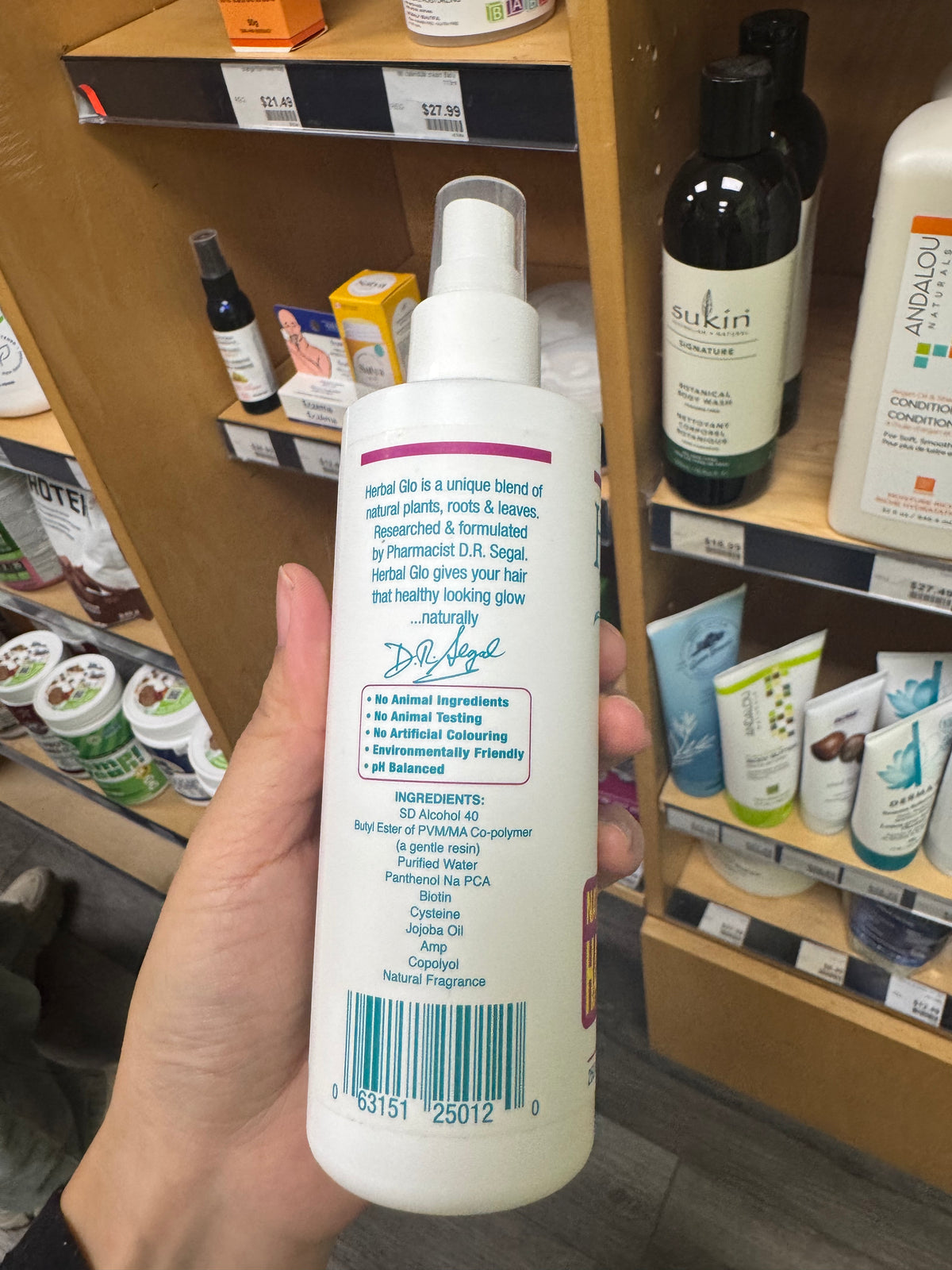 Herbal Glo Natural Control Hair Spray 250 mL pump bottle