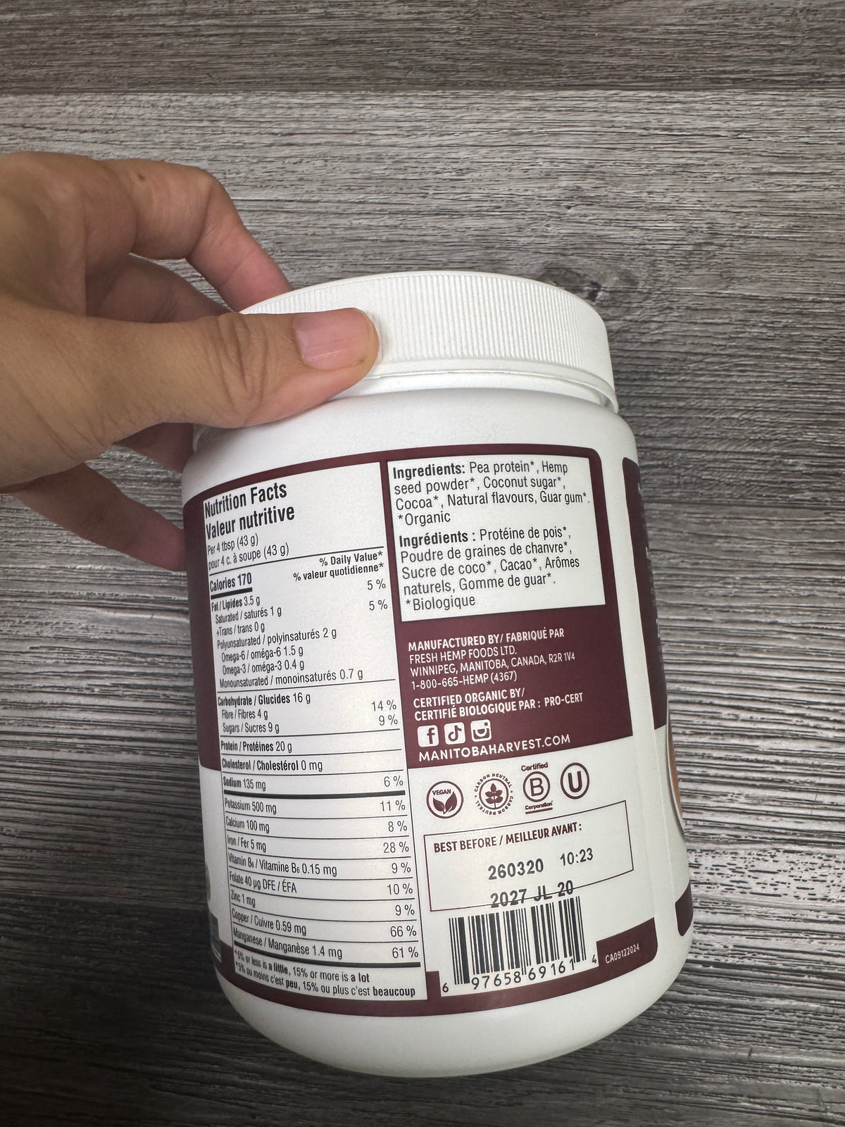 Manitoba Harvest Complete Plant Protein Blend Chocolate 454 g