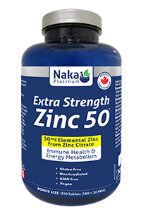 Naka Platinum Extra Strength Zinc 50 Citrate 50 mg 210 Tablets Canadian package