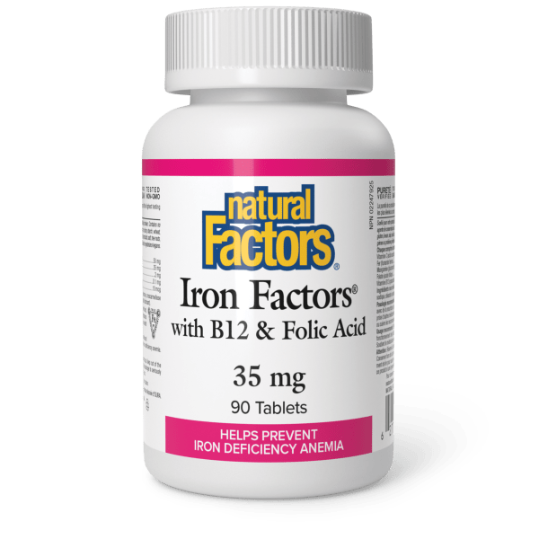 Natural Factors Iron Factors with B12 & Folic Acid 35 mg 90 Tablets