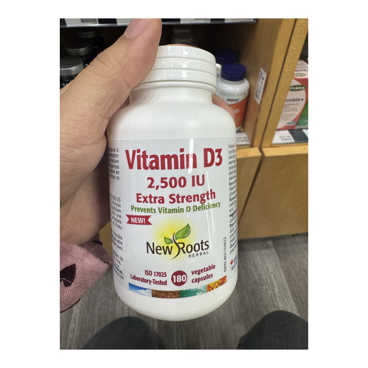 New Roots Vitamin D3 2500 IU 180 Vegetable Capsules