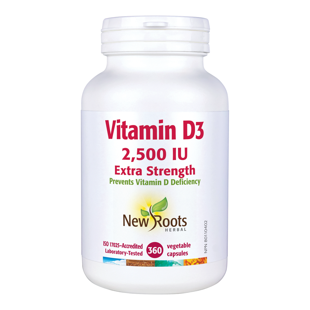 New Roots Vitamin D3 2500 IU 360 Vegetable Capsules