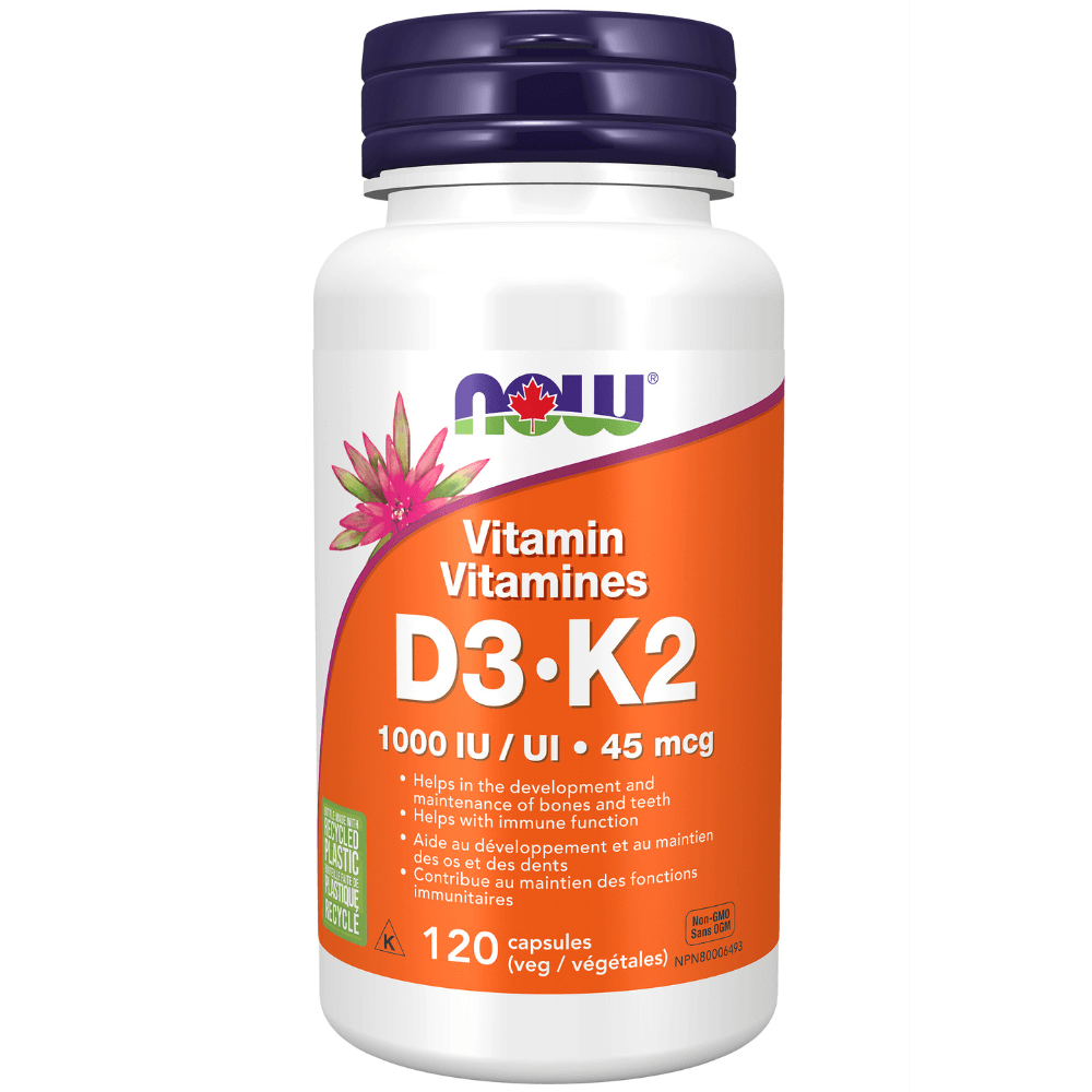 NOW Vitamin D-3 1000 IU and K2 45 mcg 120 Veg Capsules