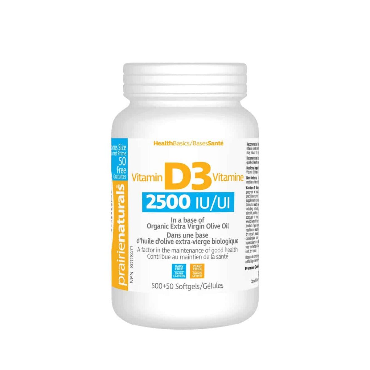 Prairie Naturals Vitamin D3 2500 IU 500+50 Softgels