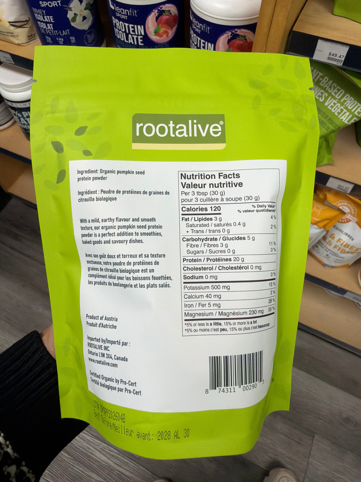 Rootalive Organic Pumpkin Seed Protein Powder 200 g package