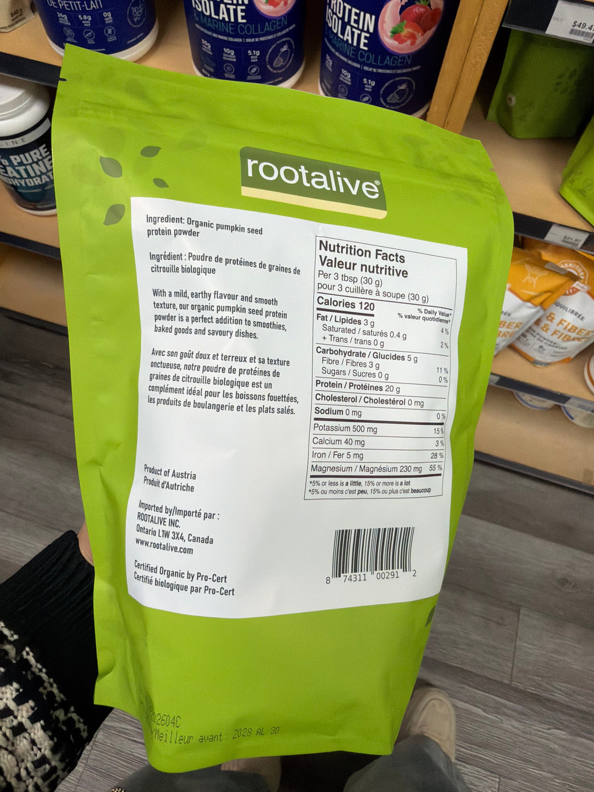 Rootalive Organic Pumpkin Seed Protein Powder 454 g