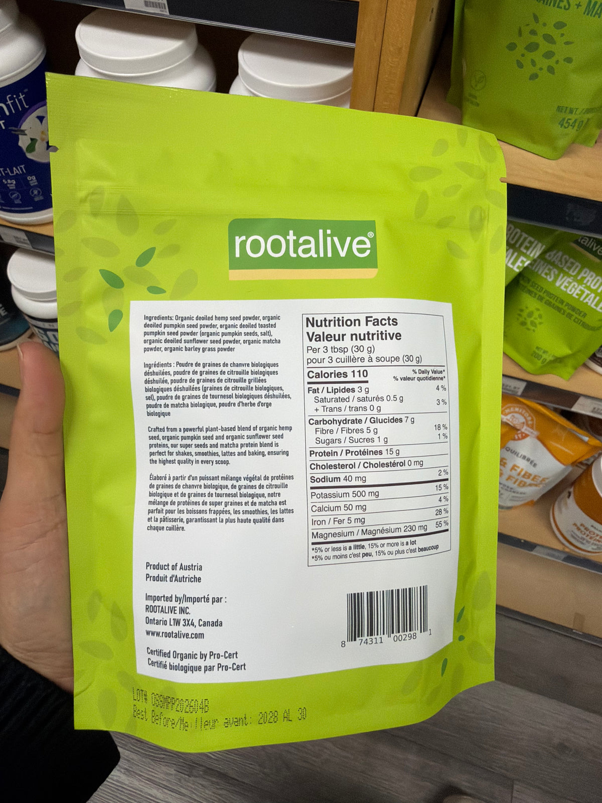 Rootalive Organic Super Seeds and Matcha Protein Powder 454 g